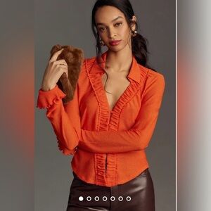 NWT Size S - By Anthropologie Long-Sleeve Textured Buttondown Top